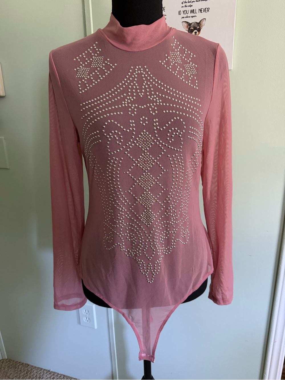 Iris Pink Embellished Mock Neck Women’s Bodysuit Top Size 2x